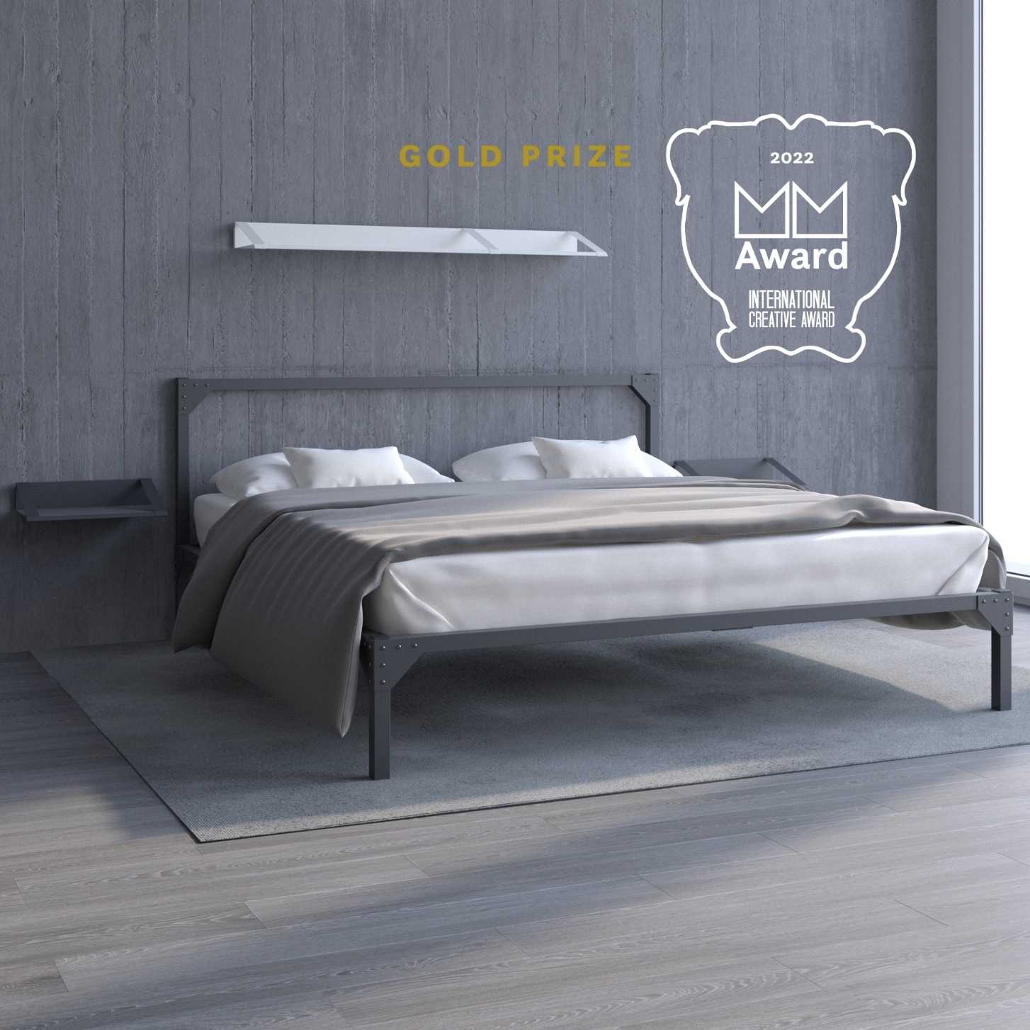 Il letto che non avevi mai visto prima: Golfo dal design moderno e carattere industriale realizzato unicamente in metallo con struttura e rete a doghe incorporata in metallo vincitore di MM Award 2022